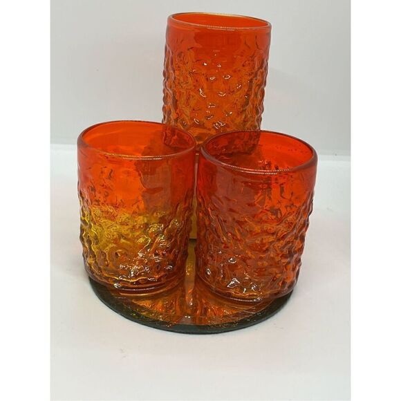 VTG Ryukyu 3 Pc Handblown Glass Ombre Low Ball Tumbler Amberina (Glows) 3 1/2" - Picture 2 of 15